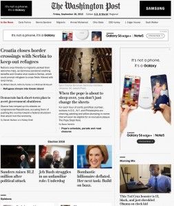 WashingtonPost.comホームページのスクリーンショット。
