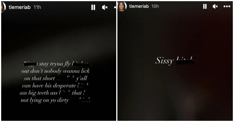 Captures d'écran de Tiemeria's page about Yung Bleu cheating
