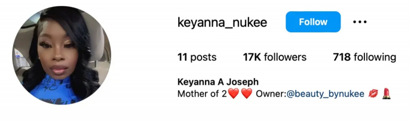 Keyanna'nın ekran görüntüsü's IG page