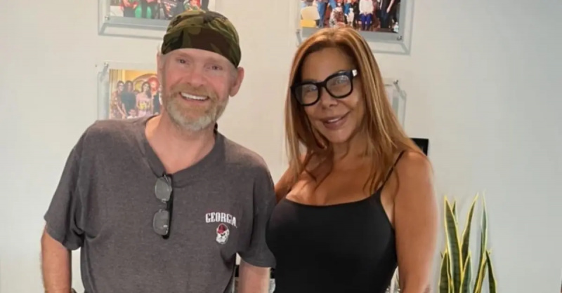 Mike 'ours en sucre' Thompson in Los Angeles with his manager, Gina Rodriguez