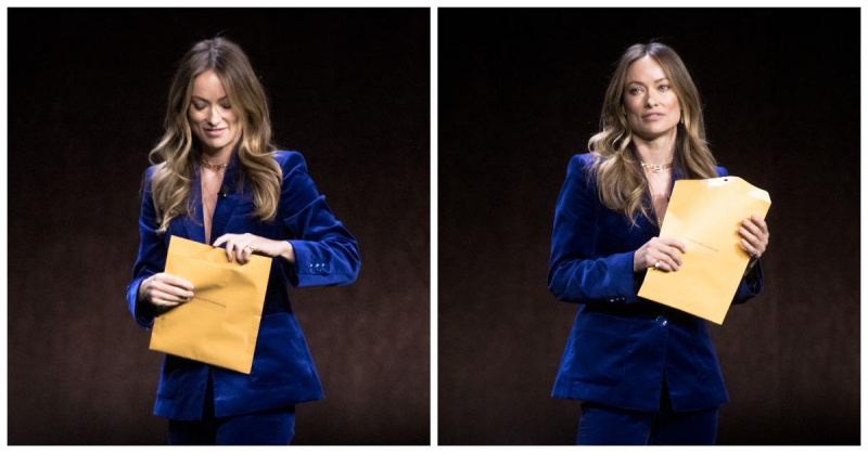 奥利维亚·王尔德 (Olivia Wilde) 在 CinemaCon 2022 上登台演出。