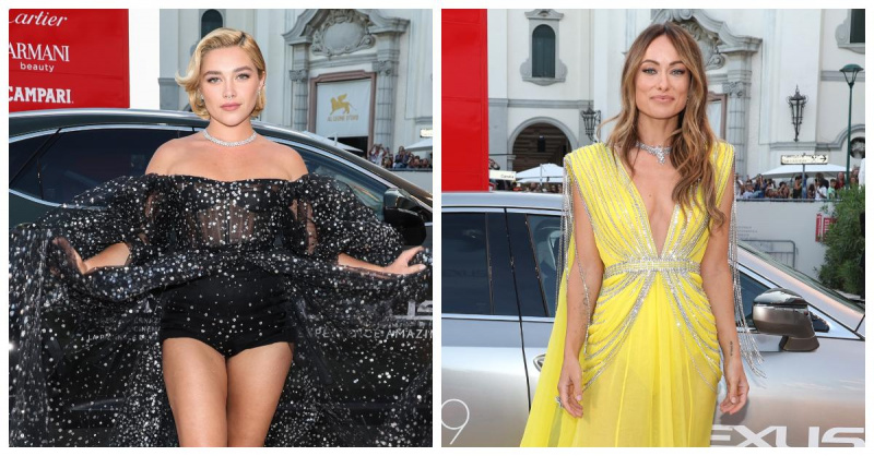 弗洛伦斯·普格 (Florence Pugh) 和奥利维亚·王尔德 (Olivia Wilde) 在 2022 年威尼斯电影节上。
