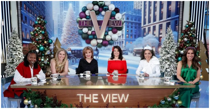 (kiri):'The View' hosts Whoopi Goldberg, Sarah Haines, Joy Behar, Ana Navarro, Sunny Hostin, and Alyssa Farah.