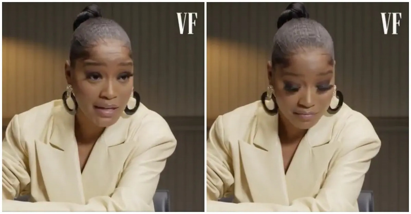 Keke Palmer tittar upp och sedan ner på en bild på Dick Cheney i en'Vanity Fair' interview.