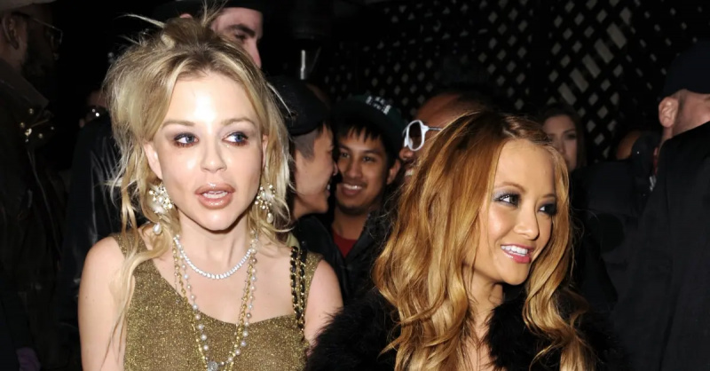 A socialite Casey Johnson (L) e sua noiva, personalidade da TV, Tila Tequila (R), parecem desgrenhadas no 10º aniversário do Famous Stars and Straps e no lançamento do 10º álbum de Snoop Dogg.