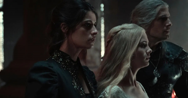 'The Witcher': Anya Chalotra as Yennefer, Freya Allen as Princess Ciri, and Henry Cavill as Geralt of Rivia.