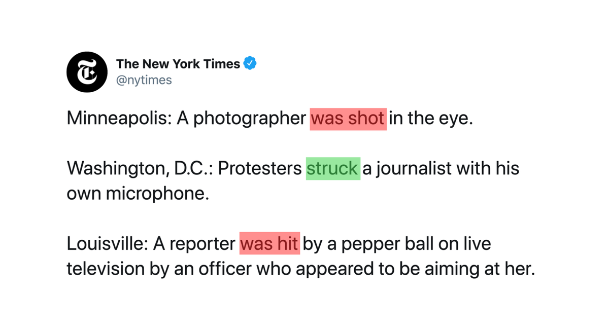 The New York Times fue acusado de ponerse del lado de la policía debido a la voz pasiva mal colocada