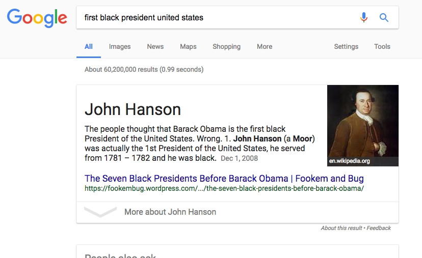 Du kan nå fortelle Google at Obama ikke var den åttende svarte amerikanske presidenten