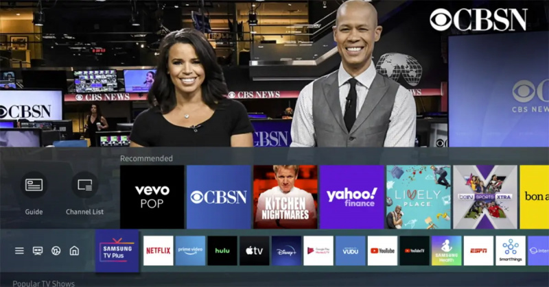 La pantalla de inicio de Samsung TV Plus.