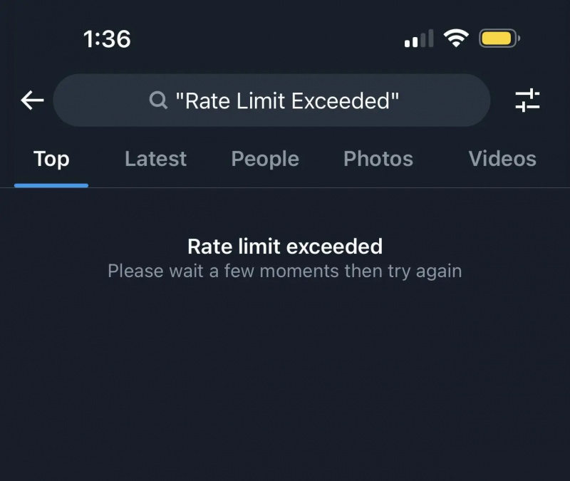  O căutare pe Twitter a limitei ratei a depășit notificarea