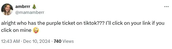 TikTok vill att du ska dela rikedomen med konton med lila biljetter