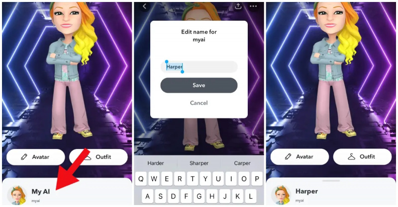 snapchat mit ai navn bliver ændret til harper