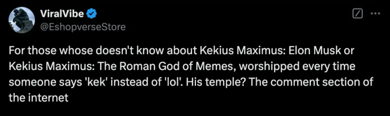 Skærmbillede af indlæg til X om Kekius Maximus