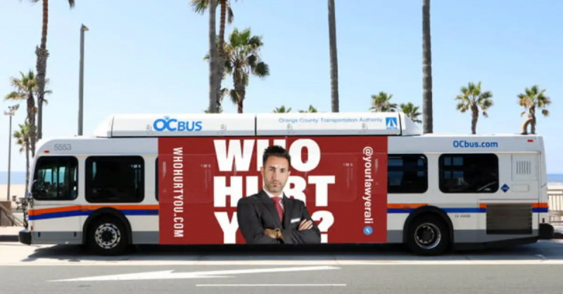 Celebrita Ali Razvani's advertisement on a bus.