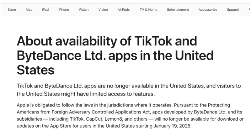 Tienda de aplicaciones's message about TikTok not being available