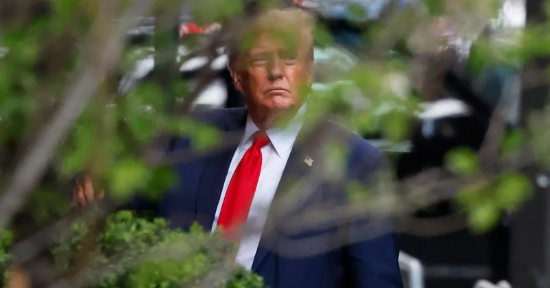 Donald Trump ukrywa się za krzakiem