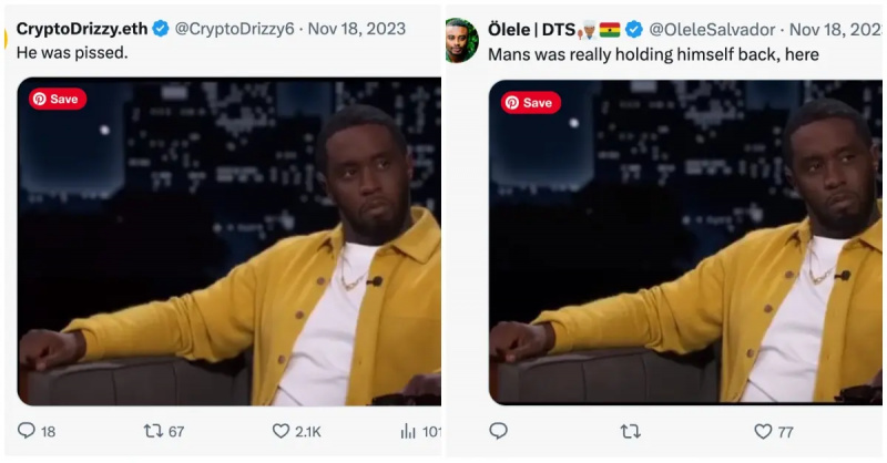 Ekraanipildid fännidest, kes reageerivad Jimmy Kimmeli Diddyle