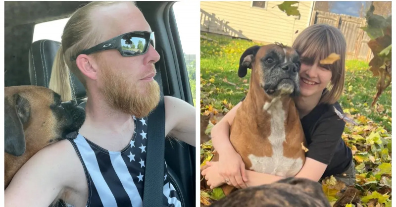 (L-R): Jeff Rupnow mit dem Familienhund; Natalie Rupnow mit dem Familienhund
