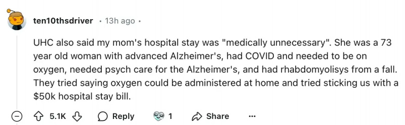 Reddit lietotājs dalās ar informāciju par atteikuma vēstuli, ko viņi saņēma no UnitedHealthcare.