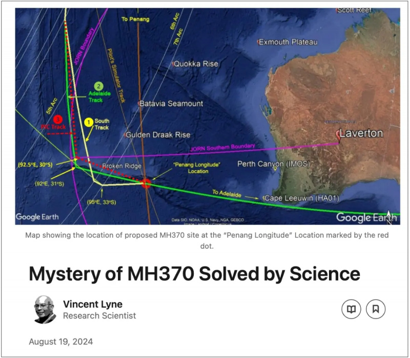 호주 연구 과학자 빈센트 라인에 따르면 mh370 비행 은신처 실종