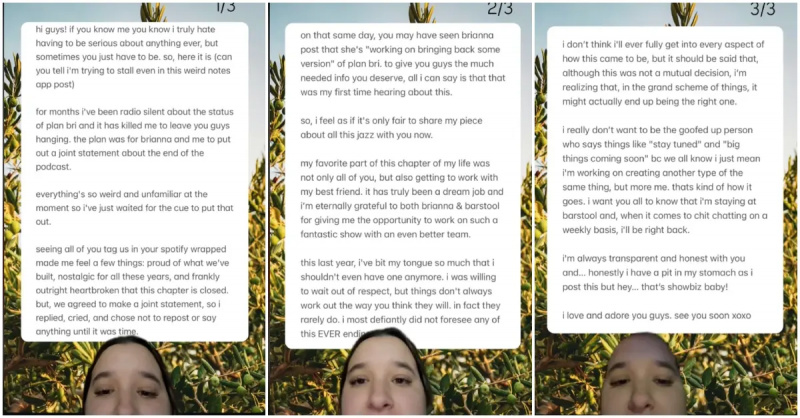   Grace O'Malley's statement about 'PlanBri' podcast being cancelled.