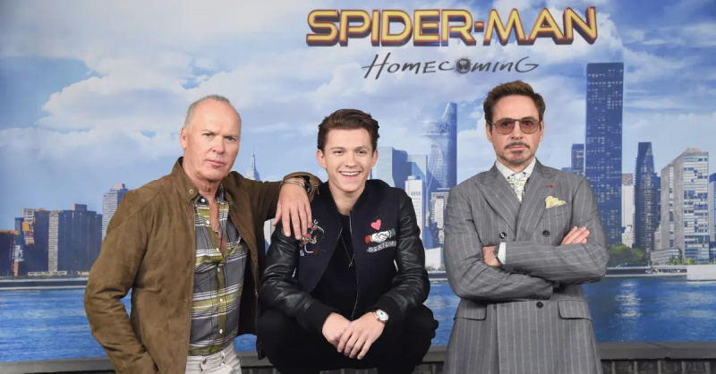 Maikls Kītons, Toms Holands un Roberts Daunijs jaunākais"Spiderman: Homecoming" New York photo call on June 25, 2017