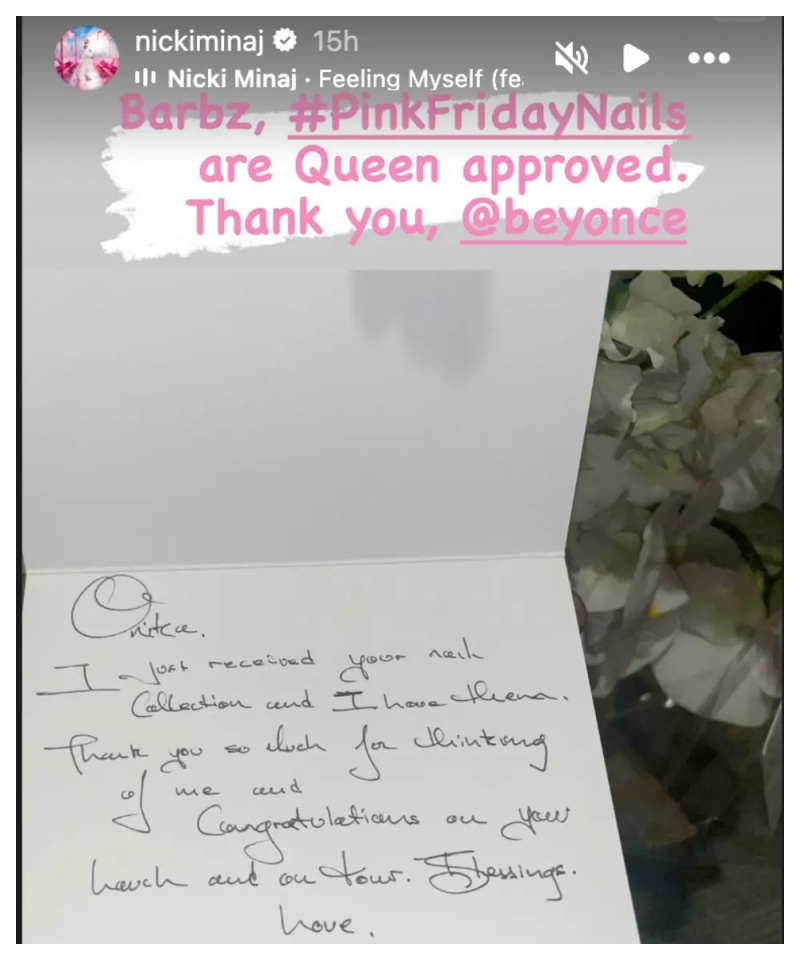 Beyoncé's note to Nicki Minaj