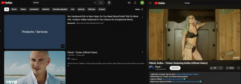 Captures d'écran de YouTube montrant le changement dans le clip de Timber