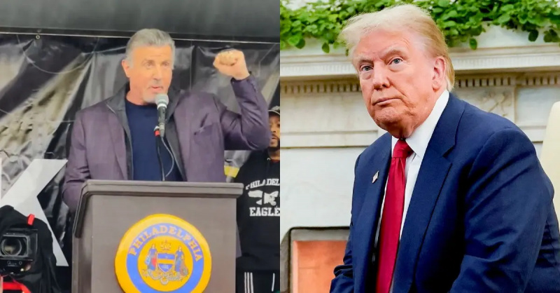 Vedle sebe fotografie Sylvester Stallone a Donald Trump