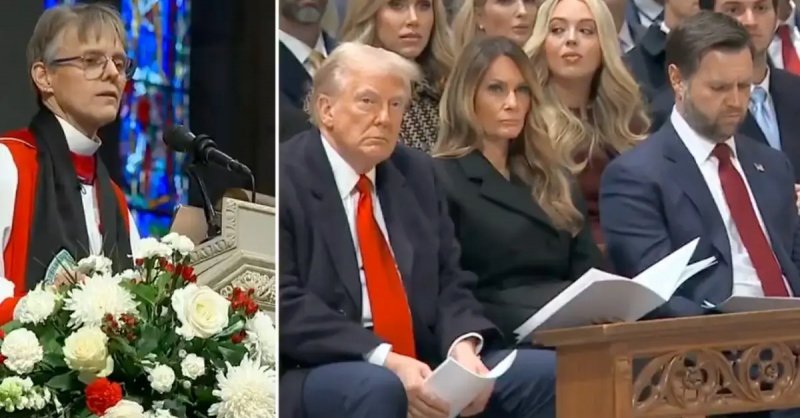 Uskup Mariann Edgar Budde berbicara kepada Presiden Trump dalam kebaktian di Katedral Nasional Washington