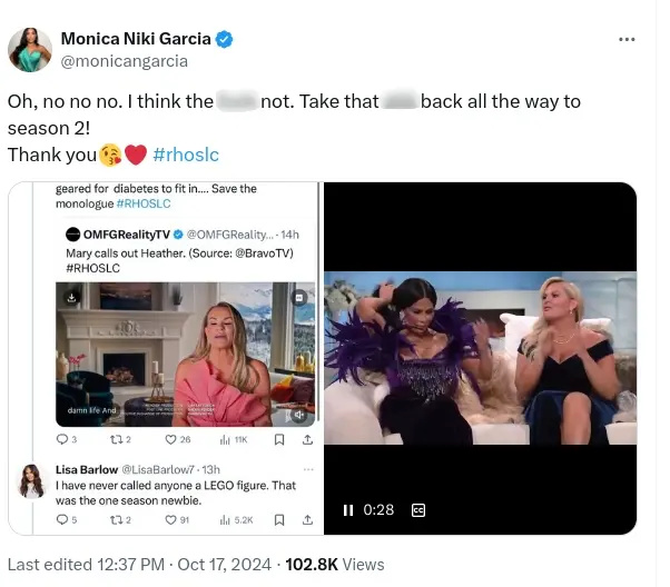 Monika Garsija's tweet about Lisa Barlow