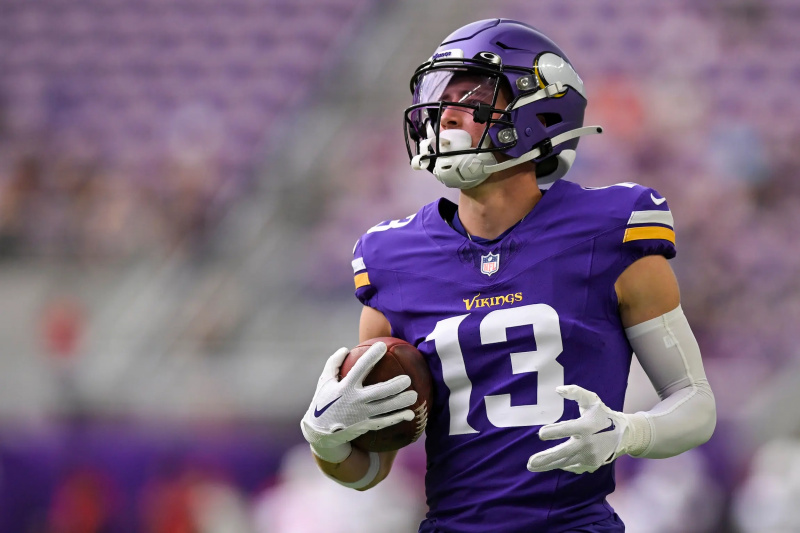 Minnesota Vikings Wide Receiver Blake Proehl (13) อุ่นเครื่องก่อนเกม NFL พรีซีซั่นระหว่าง Minnesota Vikings และ Arizona Cardinals ในวันที่ 26 สิงหาคม 2023