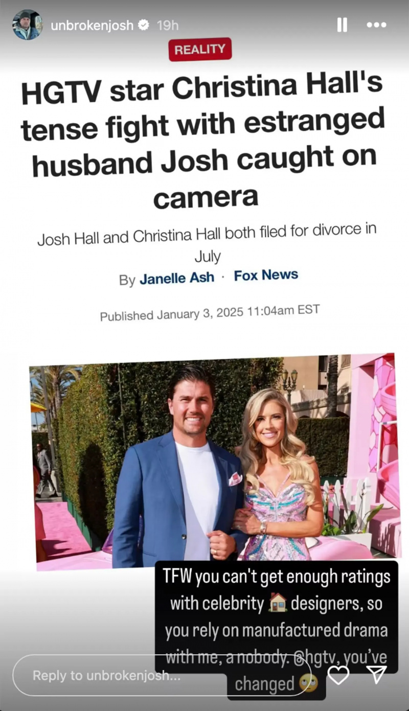 Josh Hall mengklaim momen menegangkan antara dia dan Christina terus berlanjut'The Flip Off' is "manufactured drama."