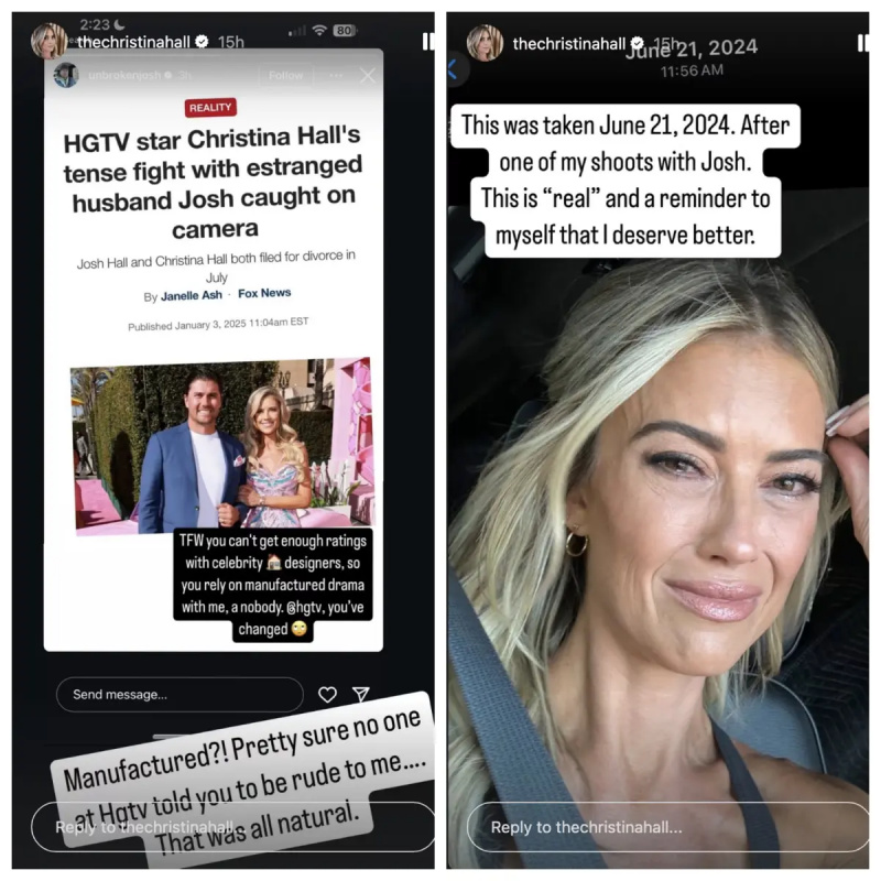 Christina Haack membalas Josh's claims and even shares a photo of herself crying the day they filmed that tense moment on 'The Flip Off.'