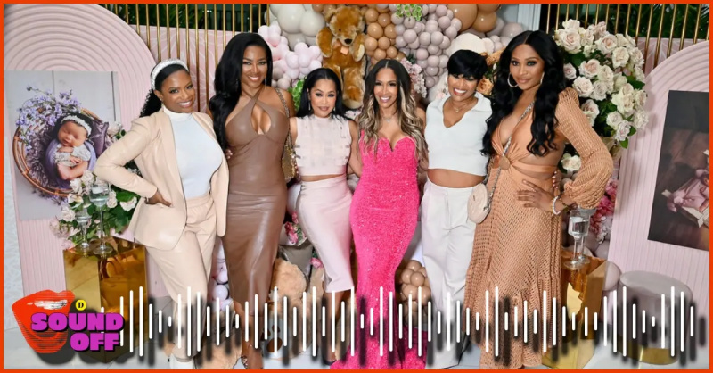 (l-r): Kandi Burruss, Kenya Moore, Lisa Wu, Sheree Whitfield, DeShawn Snow i Cynthia Bailey