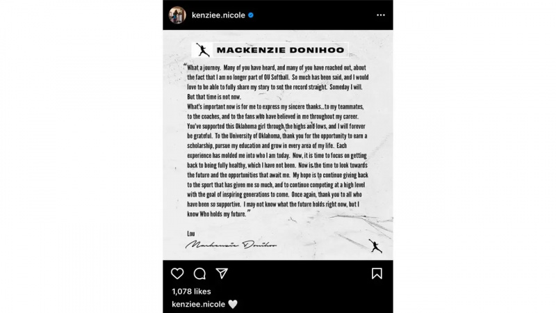 Makenzija's post about leaving the OU softball program