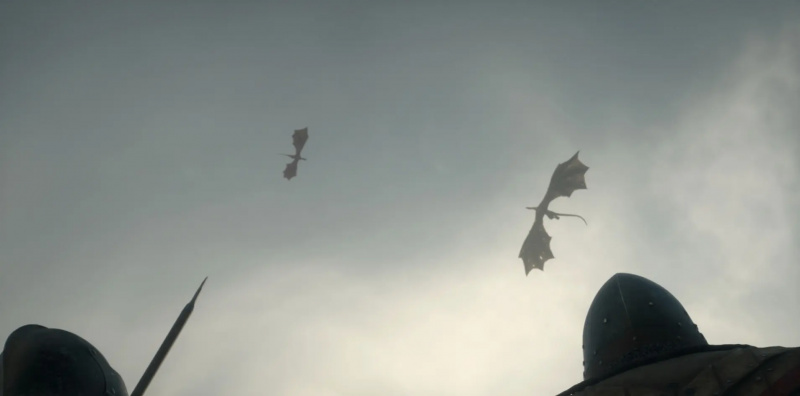 Dois dragões voando no céu em'House of the Dragon'