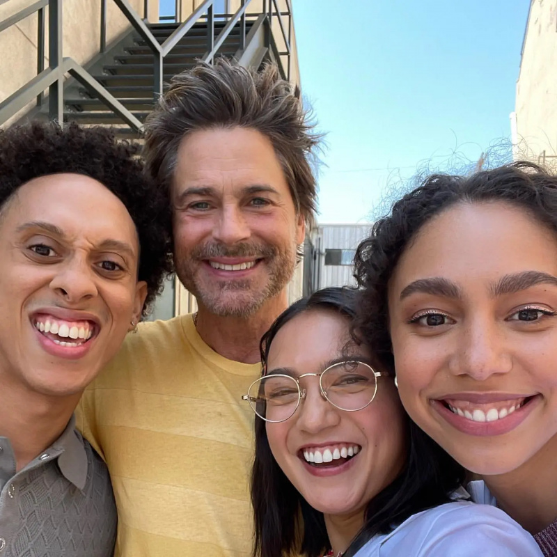 Aaron Branch, Rob Lowe, Rachel Marsh a Emma Ferreira v zákulisí'Unstable.'
