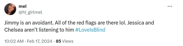 Tweet tentang Jimmy's red flags on Love Is Blind