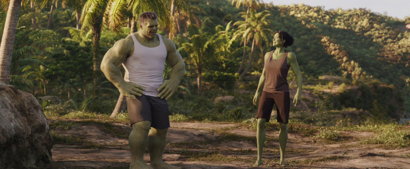Mark Ruffalo som Smart Hulk og Tatiana Maslany som She-Hulk i'She-Hulk: Attorney at Law.'
