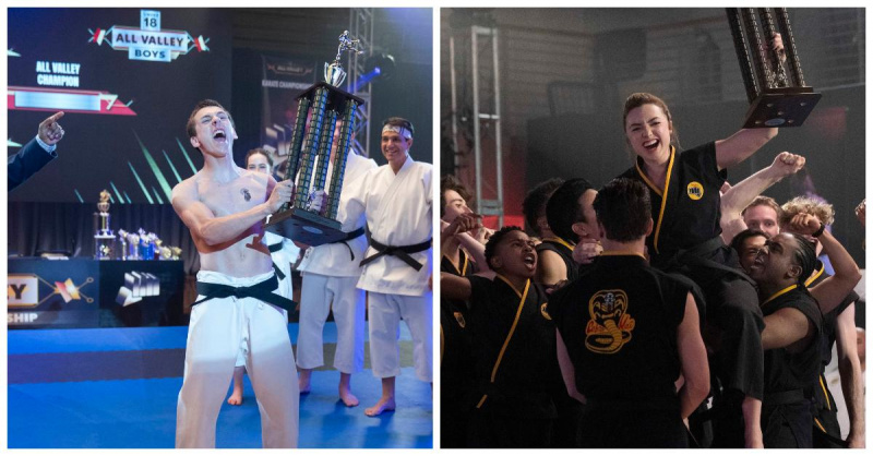 Hawk (Jacob Bertrand) a Tory (Peyton List) vyhráli All-Valley Karate Tournament ve 4. sezóně roku'Cobra Kai.'