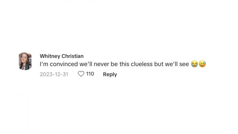 Hvordan vi gav's TikTok that reads "I'm convinced we'll never be this clueless but we'll see"