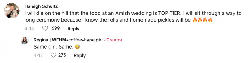 Kommentar fra Amish-bryllupsmad på højeste niveau
