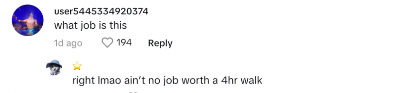 Un utilizator TikTok pe Ham's post about walking four hours to work