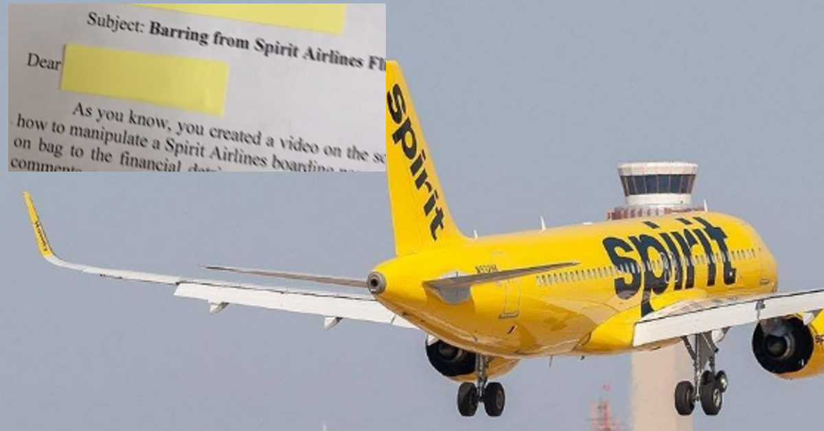 Užívateľ spoločnosti Tiktok o zákaze spoločnosti Spirit Airlines, ktorý zdieľal bezplatný bezplatný prenos