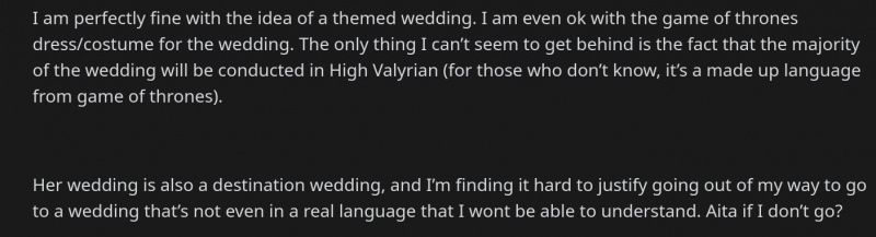 redditor game of thrones na may temang kasal