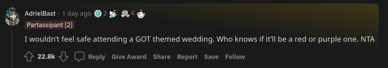 redditor game of thrones na may temang kasal
