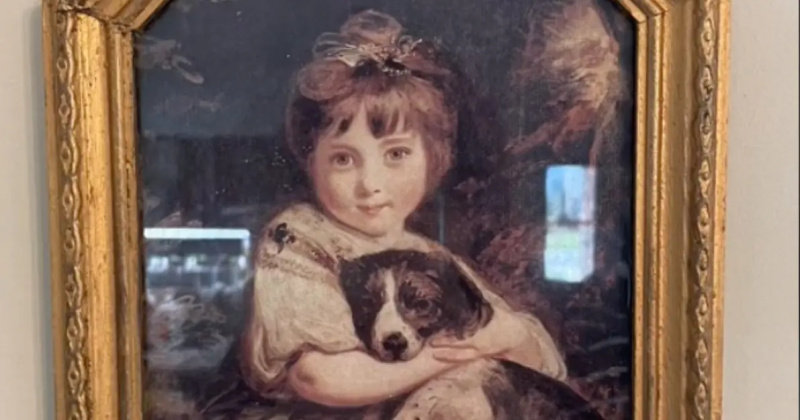 Poza cu o fetiță care ține un cățeluș în @olivebranchcottage's home decor quiz TikTok.