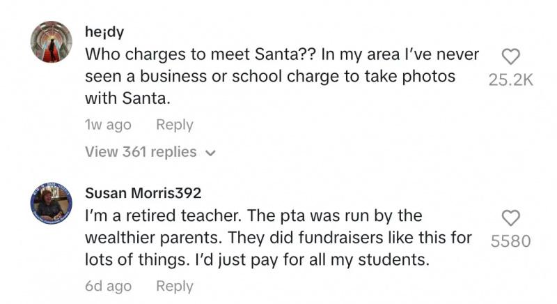 comentario de tiktok la escuela cobra cinco dólares por la foto de santa