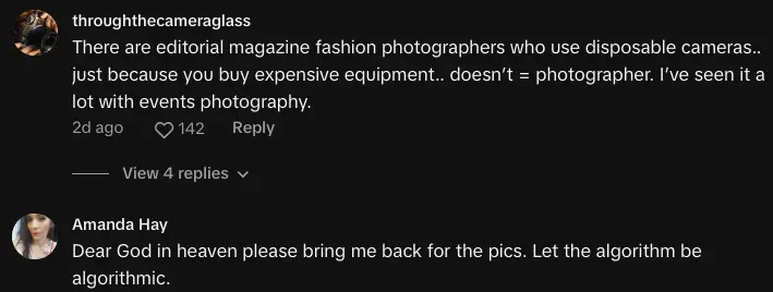Una donna critica il fotografo professionista che si è presentato con l'iPhone, TikTok non è d'accordo